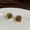 Vintage Hong Kong Style Leopard Print Flocked Square Alloy Stud Earrings For Women Autumn Winter Earrings view 2