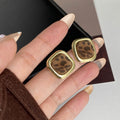 Vintage Hong Kong Style Leopard Print Flocked Square Alloy Stud Earrings For Women Autumn Winter Earrings view 4