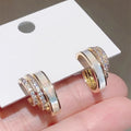 Korean Style Multi Layer Micro Pave Zircon Stud Earrings For Women, Elegant Metal Oil Painting Jewelry view 2