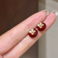 Alloy Enamel Apple Stud Earrings New Chinese Retro OL Style Daily Commuter Light Luxury Jewelry view 3