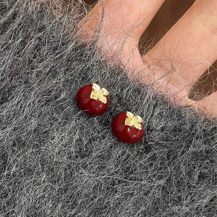 Alloy Enamel Apple Stud Earrings New Chinese Retro OL Style Daily Commuter Light Luxury Jewelry