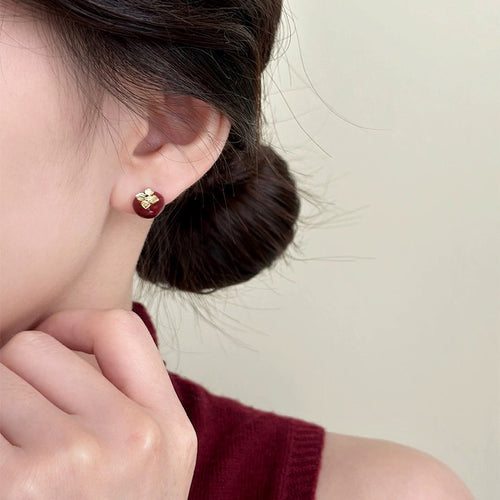 Alloy Enamel Apple Stud Earrings New Chinese Retro OL Style Daily Commuter Light Luxury Jewelry