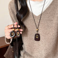 Light Luxury Resin Tiger Eye Oval Pendant Sweater Necklace, Retro Geometric Winter Choker view 2