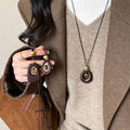 Light Luxury Resin Tiger Eye Oval Pendant Sweater Necklace, Retro Geometric Winter Choker view 4