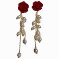 Elegant Floral Flocked Faux Pearl Tassel Drop Earrings For Women Vintage Light Luxury Style view 5