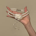Vintage Pastoral Knitted Flower Double Layer Faux Pearl Collarbone Necklace view 2