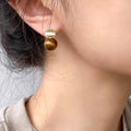 18K Gold Plated Tiger Eye Stone Stud Earrings With Silver Posts Vintage Geometric Round Jewelry view 2