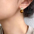 18K Gold Plated Tiger Eye Stone Stud Earrings With Silver Posts Vintage Geometric Round Jewelry view 4