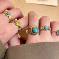 18K Gold Plated Turquoise Open Ring Vintage Ethnic Geometric Round Luxury Finger Jewelry view 2