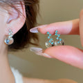 Light Luxury Copper Zircon Round Pendant Drop Earrings With Silver Posts view 1