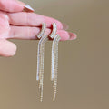 Copper Zircon Geometric Tassel Drop Earrings With Silver Pins Retro Elegant Style view 3
