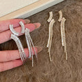 Copper Zircon Geometric Tassel Drop Earrings With Silver Pins Retro Elegant Style view 1