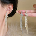 Copper Zircon Geometric Tassel Drop Earrings With Silver Pins Retro Elegant Style view 2