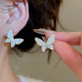 14K Gold Plated Copper Butterfly Stud Earrings With Zircon Enamel Light Luxury Daily Jewelry view 1