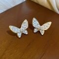 14K Gold Plated Copper Butterfly Stud Earrings With Zircon Enamel Light Luxury Daily Jewelry view 4