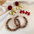 Minimalist Wool Yarn Leopard Geometric Rhinestone Stud Earrings Jewelry Set For Women view 3