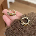 Vintage Brown Resin Rhinestone U-Shaped Alloy Earrings, Light Luxury Geometric Ear Cuffs view 2