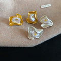 Rococo Faux Pearl Irregular Flower Stud Earrings With Silver Pins Pleated Twisted Vintage Style view 3