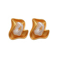 Rococo Faux Pearl Irregular Flower Stud Earrings With Silver Pins Pleated Twisted Vintage Style view 5