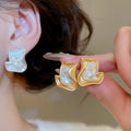 Rococo Faux Pearl Irregular Flower Stud Earrings With Silver Pins Pleated Twisted Vintage Style view 2