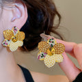 Light Luxury Faux Pearl Flower Stud Earrings With Rhinestone Silver Needle Vintage Court Style view 1