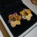 Light Luxury Faux Pearl Flower Stud Earrings With Rhinestone Silver Needle Vintage Court Style view 4