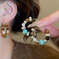 Vintage Tiger Eye Cat Eye Pearl Stud Earrings Round Geometric Ethnic Light Luxury Jewelry view 1