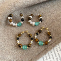 Vintage Tiger Eye Cat Eye Pearl Stud Earrings Round Geometric Ethnic Light Luxury Jewelry view 2