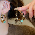 Vintage Tiger Eye Cat Eye Pearl Stud Earrings Round Geometric Ethnic Light Luxury Jewelry view 3
