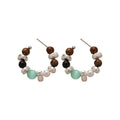Vintage Tiger Eye Cat Eye Pearl Stud Earrings Round Geometric Ethnic Light Luxury Jewelry view 5