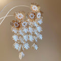 Faux Pearl Flower Tassel Drop Earrings Vintage Palace Style Silver Needle Elegant Floral Jewelry view 3