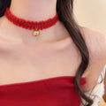 Light Luxury Knit Cord Bell Pendant Collarbone Necklace Round Geometric Elegant Choker view 3