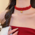 Light Luxury Knit Cord Bell Pendant Collarbone Necklace Round Geometric Elegant Choker view 1