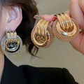 Metal Twisted Hollow Round Stud Earrings With Silver Posts, European American Light Luxury Geometric Jewelry view 1