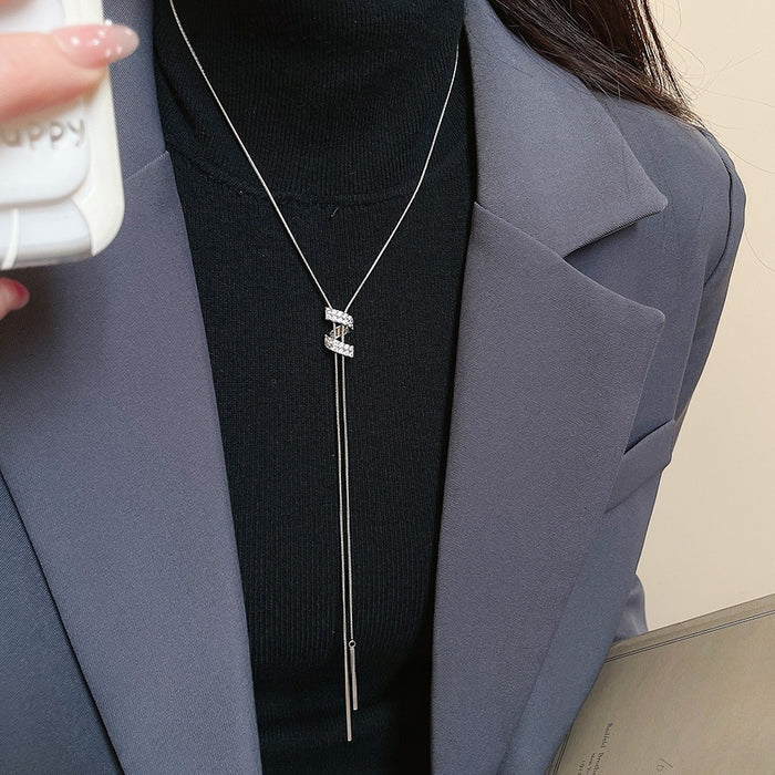 Copper Zircon Twisted Letter S Pendant Sweater Necklace Light Luxury Minimalist Jewelry