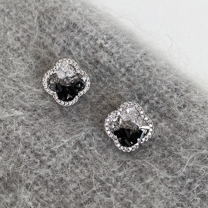 Korean Sparkling Zircon Crystal Flower Stud Earrings For Women Light Luxury OL Fashion Jewelry