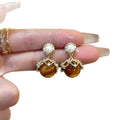 18K Gold Plated Copper U Shape Zircon Pearl Stud Earrings Light Luxury Vintage Geometric Style view 5