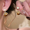 18K Gold Plated Copper U Shape Zircon Pearl Stud Earrings Light Luxury Vintage Geometric Style view 2