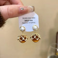 18K Gold Plated Copper U Shape Zircon Pearl Stud Earrings Light Luxury Vintage Geometric Style view 3