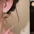 18K Gold Plated Copper U Shape Zircon Pearl Stud Earrings Light Luxury Vintage Geometric Style view 4