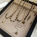 Stainless Steel Tiger Eye Beaded Pendant Necklace, Maillard Vintage Geometric Round Design view 1