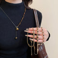 Stainless Steel Tiger Eye Beaded Pendant Necklace, Maillard Vintage Geometric Round Design view 2
