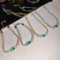 French Vintage Copper Square Zircon Pendant Necklace Bracelet Jewelry Set For Women view 3