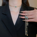 French Vintage Copper Square Zircon Pendant Necklace Bracelet Jewelry Set For Women view 4