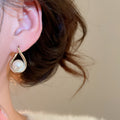 French Vintage Hollow Out Faux Pearl Geometric Round Drop Earrings For Elegant Office Women view 3