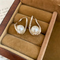 French Vintage Hollow Out Faux Pearl Geometric Round Drop Earrings For Elegant Office Women view 2