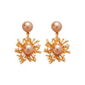 18K Gold Plated Silver Needle Zircon Flower Faux Pearl Stud Earrings For Women Light Luxury view 5