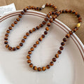 Tiger Eye Look Resin Beaded Round Pendant Maillard Style Sweater Necklace view 3