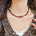 Tiger Eye Look Resin Beaded Round Pendant Maillard Style Sweater Necklace view 4