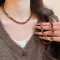 Tiger Eye Look Resin Beaded Round Pendant Maillard Style Sweater Necklace view 2